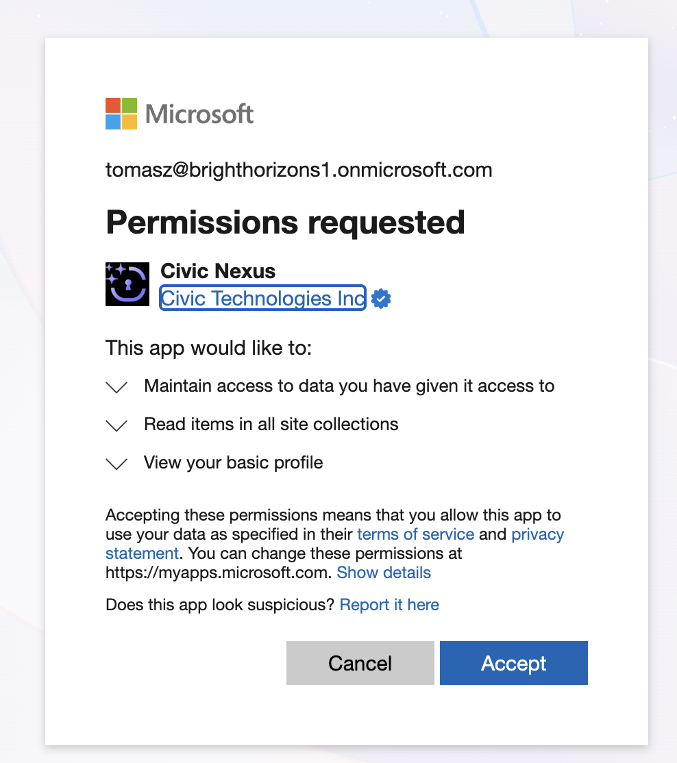 OAuth Consent Screen - SharePoint