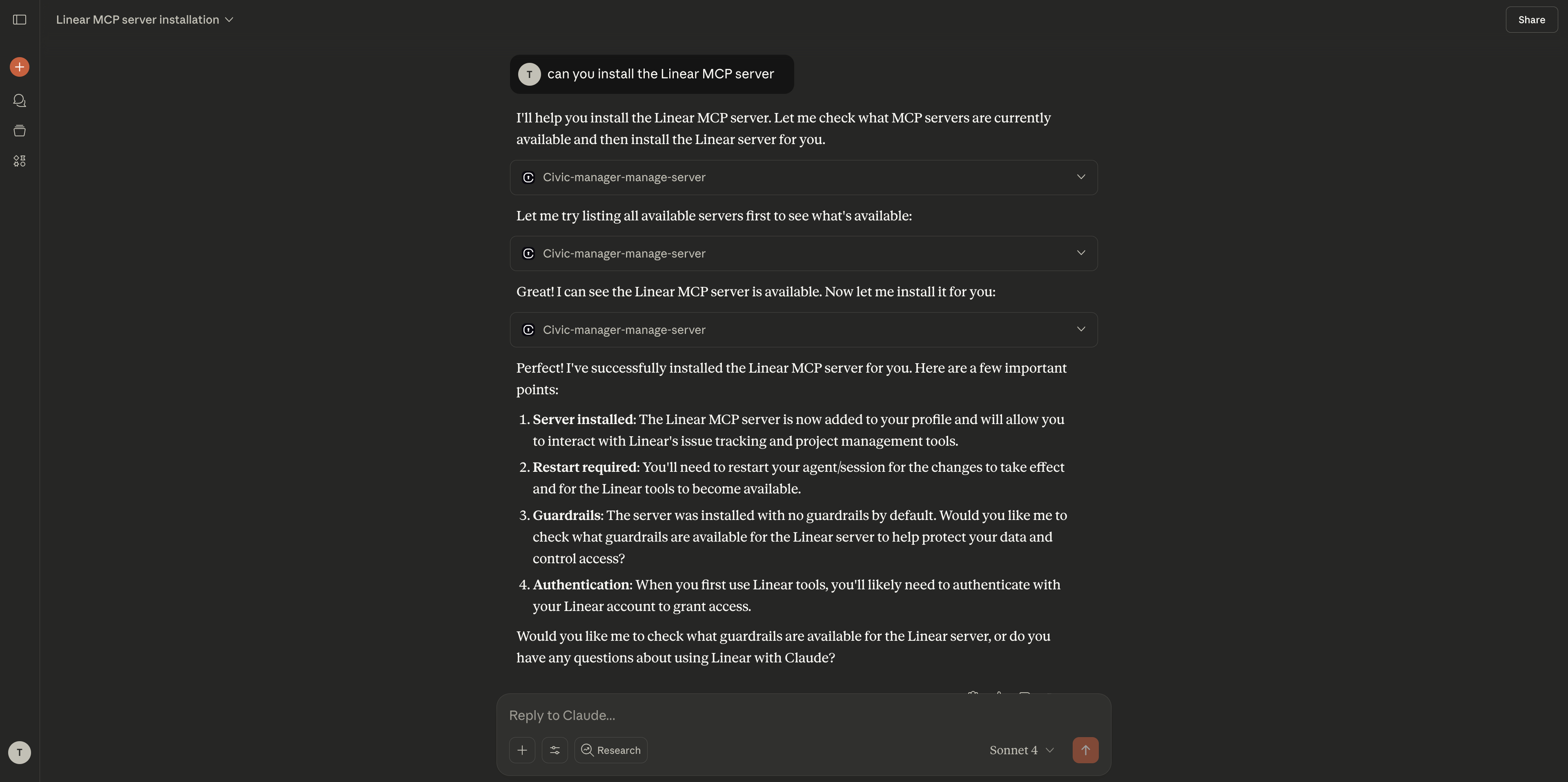 Claude.ai chat showing successful tool usage
