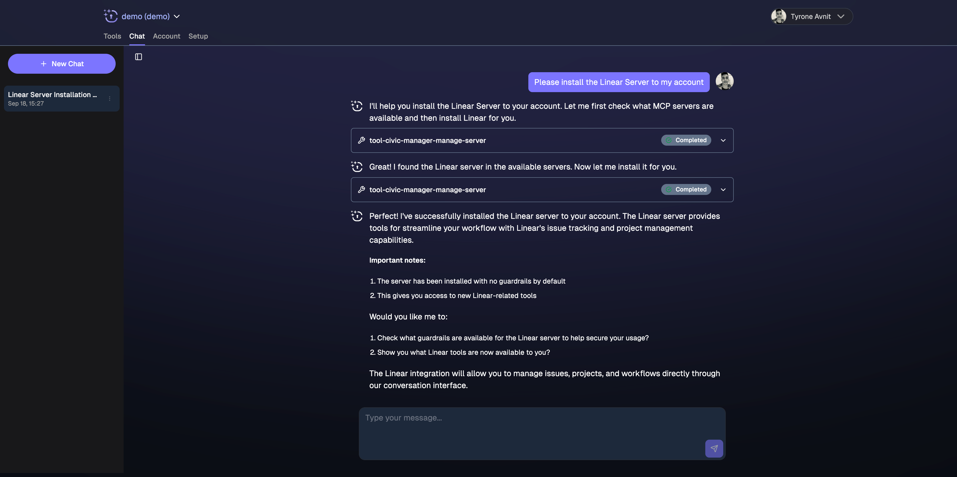 Civic Chat interface